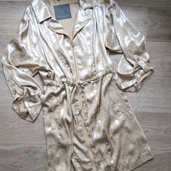 Andrew Marc Jackets & Blazers - Marc New York | Shimmer Gold Coat Dress Zip Front Long Sleeves Pockets